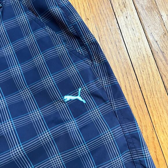 Puma Golf Short Mens 38 Blue Plaid Flat Front Performance - Picture 2 of 10